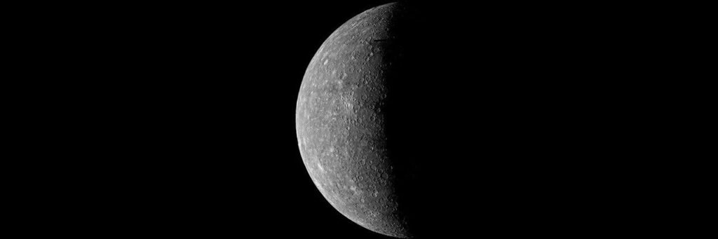 Mariner 10's First Image of Mercury:
NASA's Mariner 10 spacecraft took its first image of Mercury on March 24, 1974. This picture was taken from a distance of 3,340,000 miles (5,380,000 km) from the surface of Mercury. Mariner 10 was the first spacecraft sent to Mercury.
Image Credit: NASA/JPL/USGS